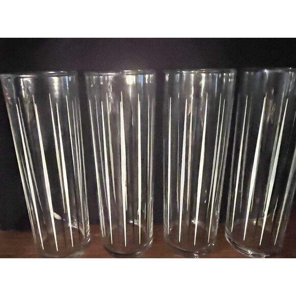 Vintage Mid Century Skinny Highball Glasses White Black Pinstripes Set Of 4 - Picture 2 of 8